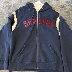 Supreme Navy and Red Zip-Up Hoodie